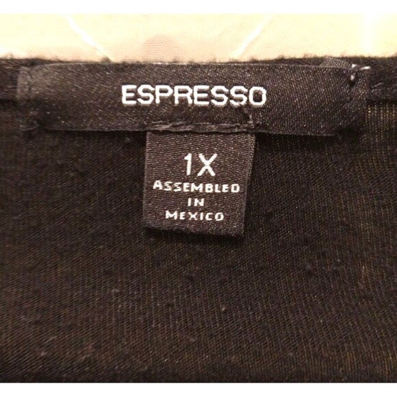 ESPRESSO WOMENS BLACK 1X BLOUSE SCOOP NECK TUNIC LONG SLEEVE DIAMOND IKAT CASUAL - Picture 3 of 5